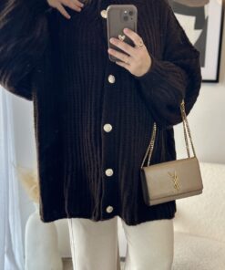 Cardigan Leila Oversize à boutons dorés | Marron