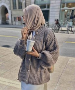 Cardigan Leila Oversize à boutons dorés | Taupe