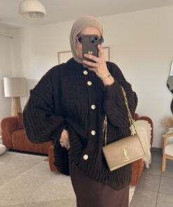 Cardigan Leila Oversize à boutons dorés | Marron