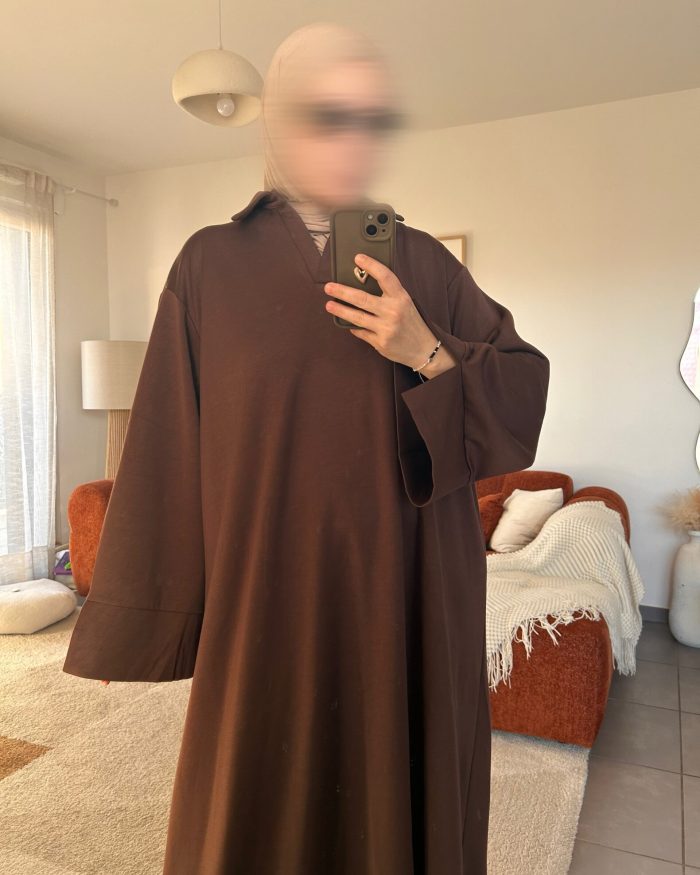 Abaya Nélia col officier ouvert | Marron