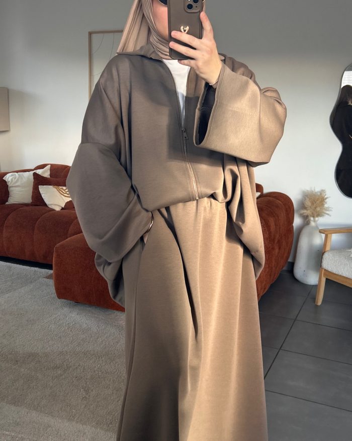 Ensemble jupe + haut à zip Lamia | Taupe