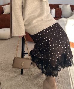 Jupe Satinée à Pois | Brun