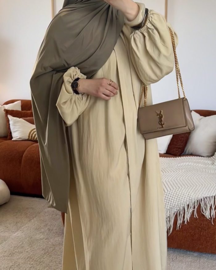 Robe à boutons et manches ballon | Vert clair