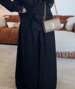Pantalon très évasé effet lin | Noir