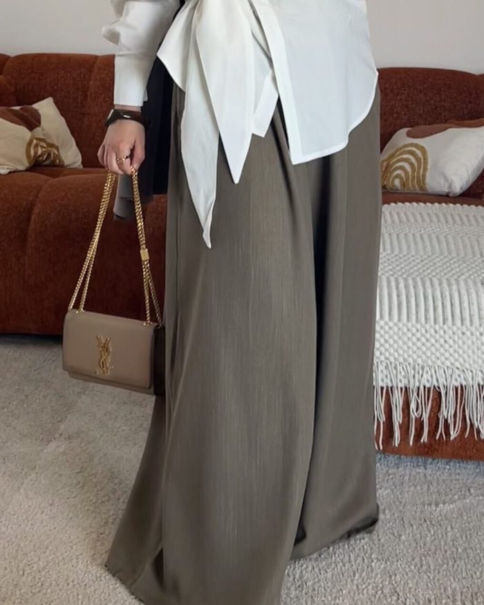 Pantalon très évasé effet lin | Taupe
