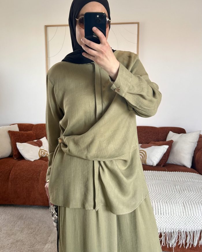 Chemise effet Lin | Vert Olive