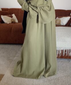 Pantalon très évasé effet lin | Vert olive