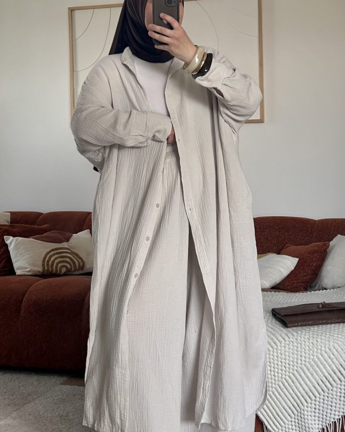 Tunique longue + pantalon coton | Beige