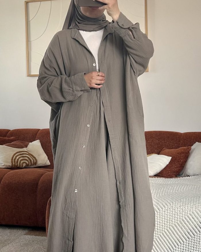 Tunique longue + pantalon coton | Taupe