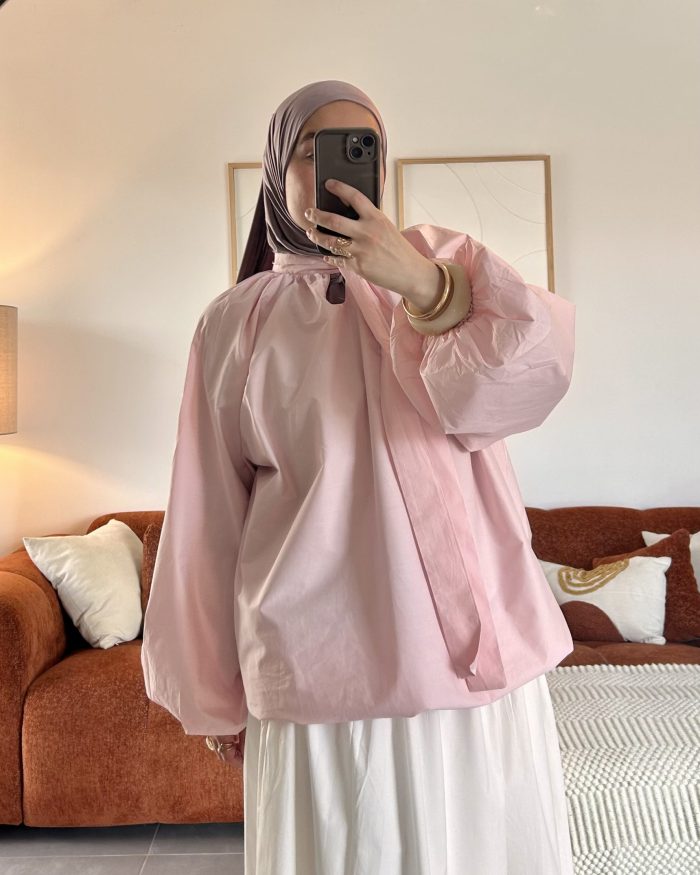 Blouse bohème col à nouer | Rose