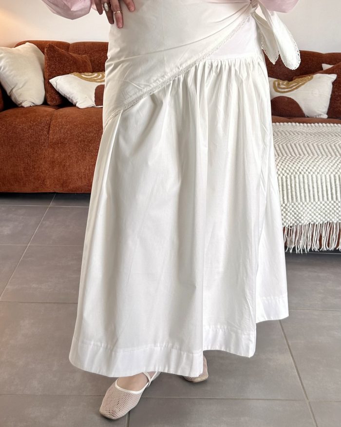 Jupe avec foulard coton | Blanche (doublée)