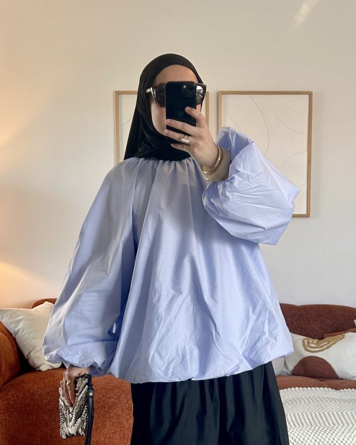 Blouse bohème col à nouer | Bleue