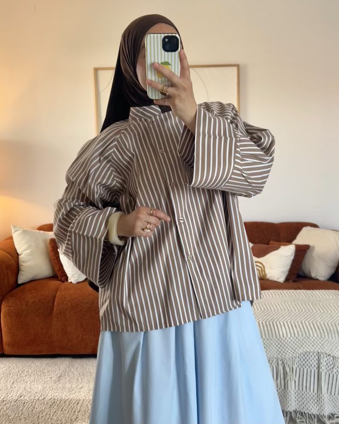 Chemise rayée à col officier | Taupe