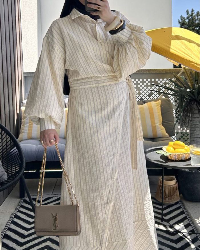 Robe portefeuille rayée en coton | Jaune