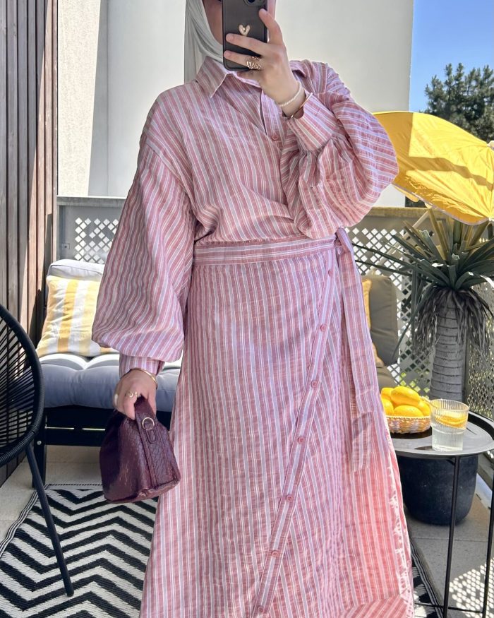 Robe portefeuille rayée en coton | Rouge