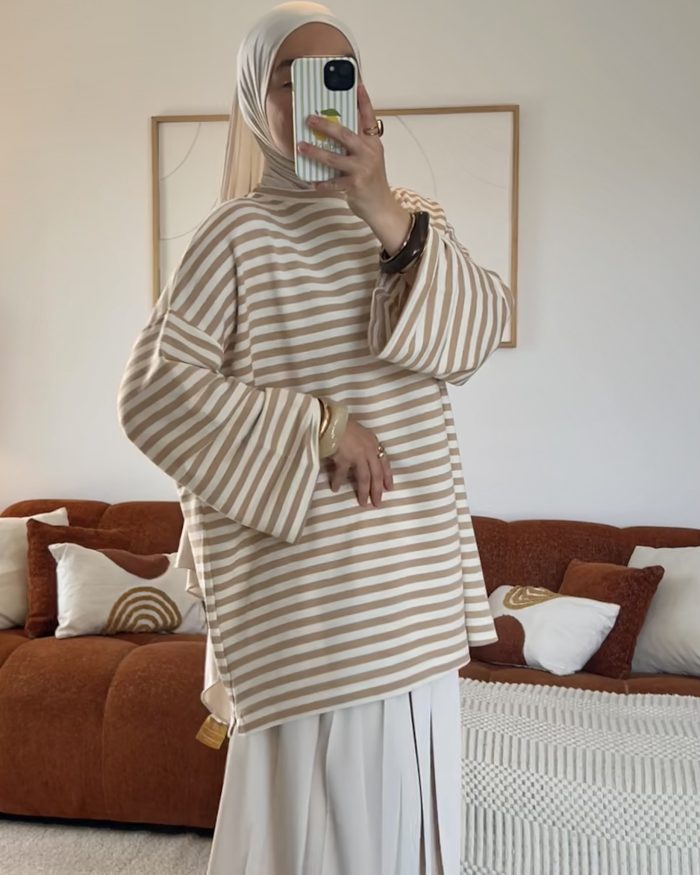 T-shirt marinière | Blanc et beige
