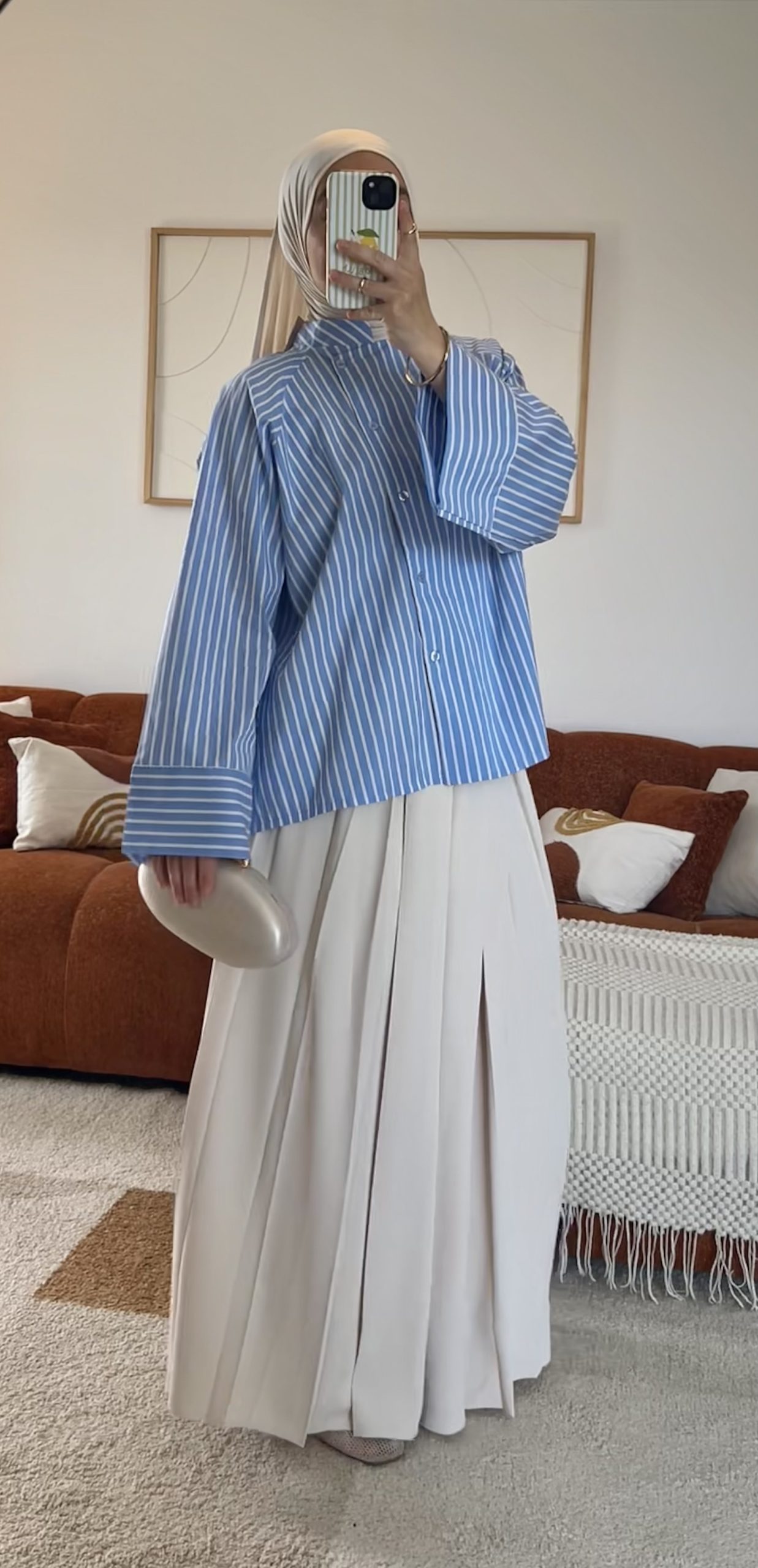 Chemise rayée à col officier | Bleue – Image 3
