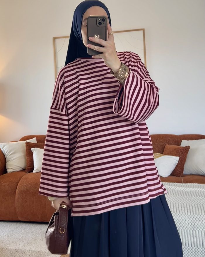 T-shirt marinière | Bordeaux et rose