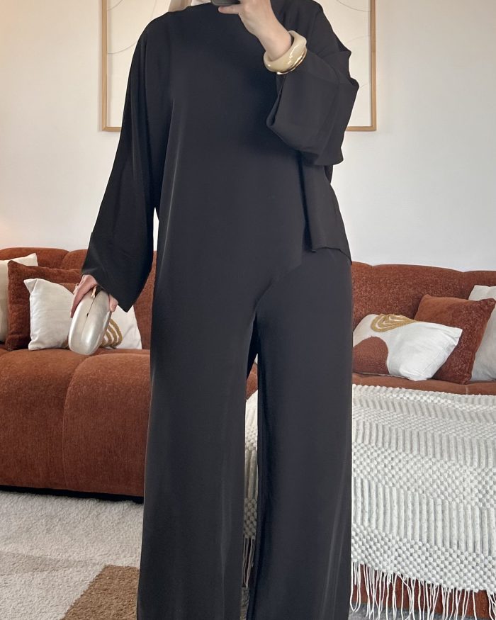Ensemble pantalon Asymétrique en crêpe | Marron