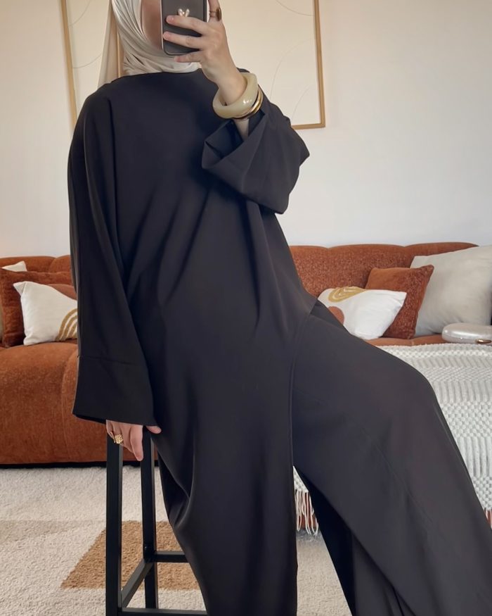 Ensemble pantalon Asymétrique en crêpe | Marron – Image 2