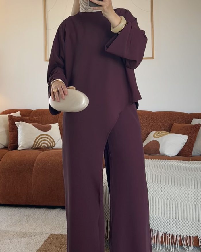 Ensemble pantalon Asymétrique en crêpe | Prune