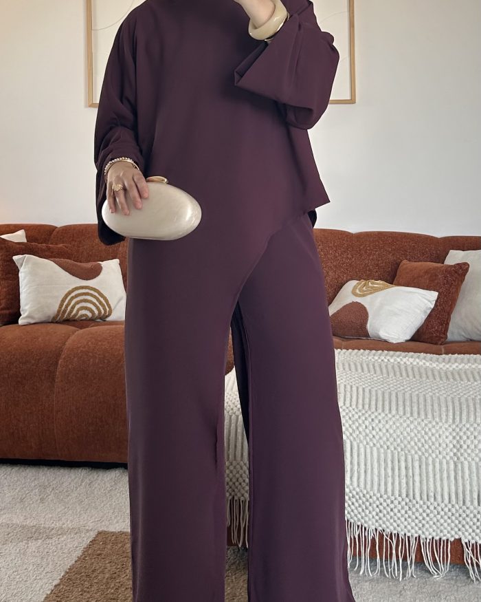 Ensemble pantalon Asymétrique en crêpe | Prune – Image 2