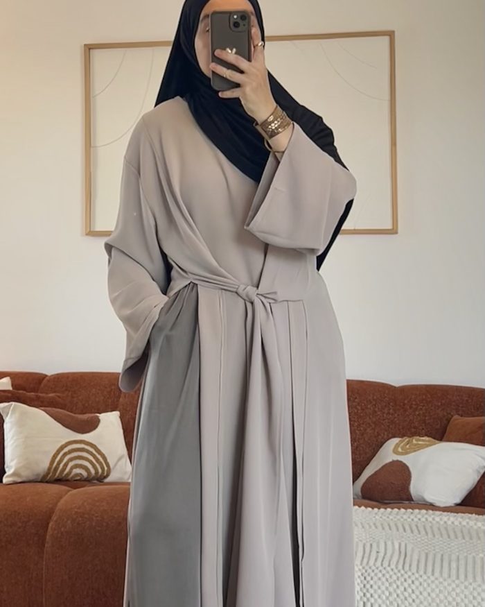 Tunique longue en crêpe à fentes | Taupe – Image 3