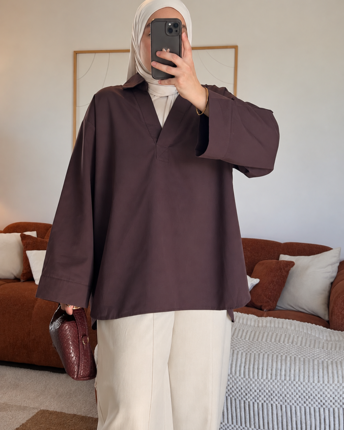 Polo col V oversize | Prune – Image 3