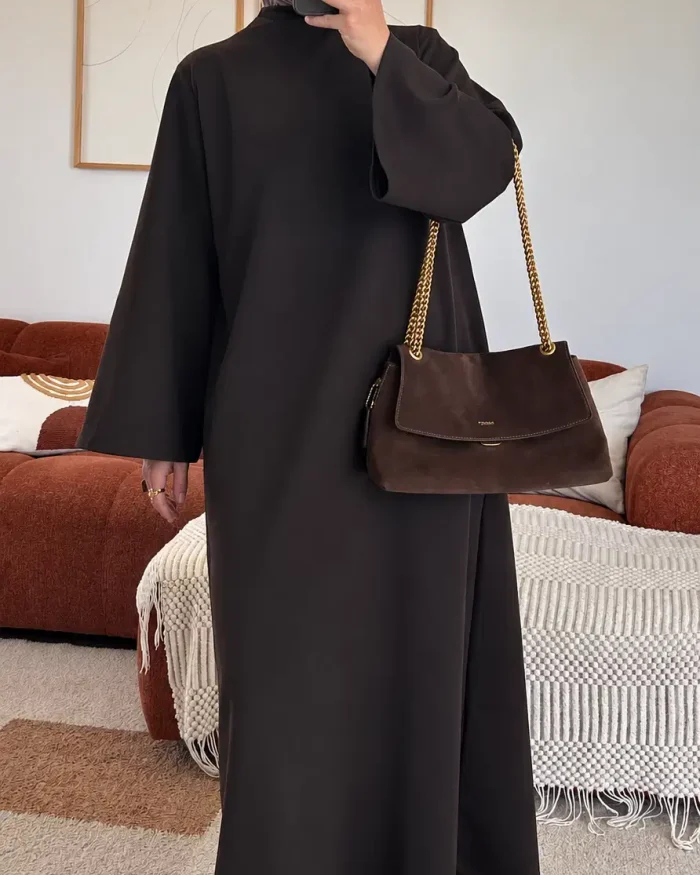 Abaya col haut Sayana | Marron – Image 5