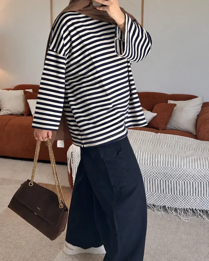Pantalon barrel 100% coton | Bleu foncé – Image 3