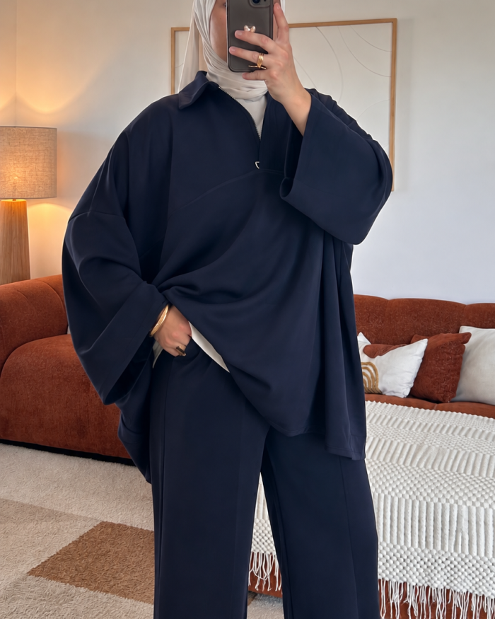 Ensemble Sweat zippé comfy | Bleu foncé