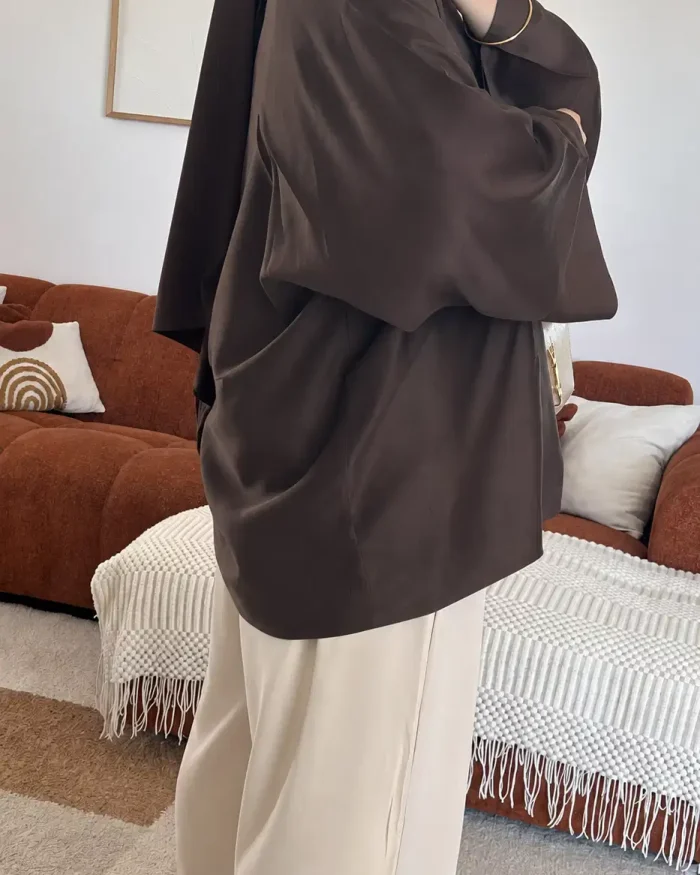 Alternative view of Kimono à lacet en Lyocell | Marron