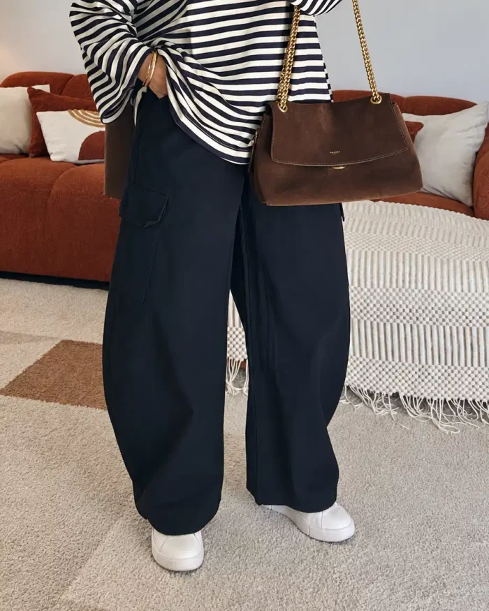Pantalon barrel 100% coton | Bleu foncé