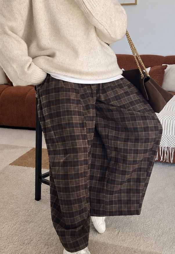 Pantalon bouffant à carreaux | marron