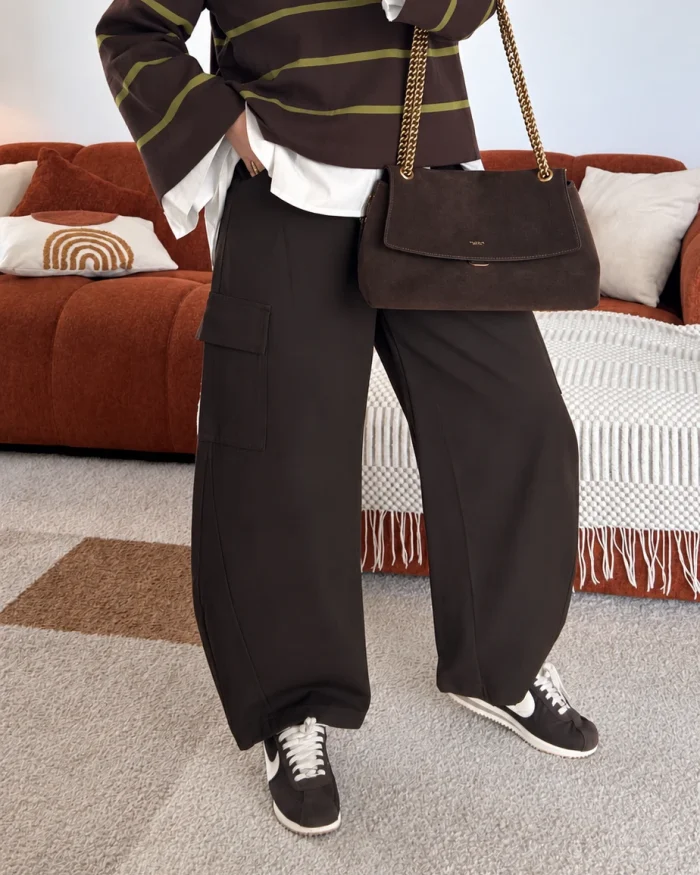 Pantalon barrel 100% coton | Marron