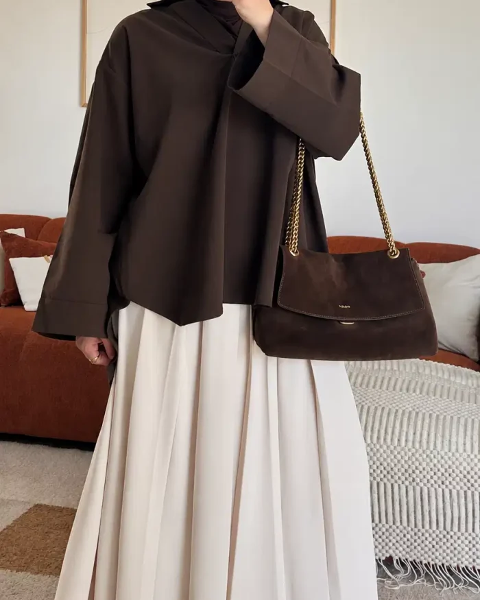 Alternative view of Polo col V oversize | Marron
