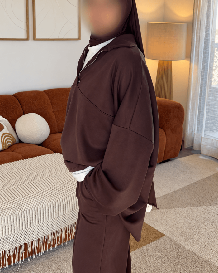 Ensemble Sweat zippé comfy | Marron
