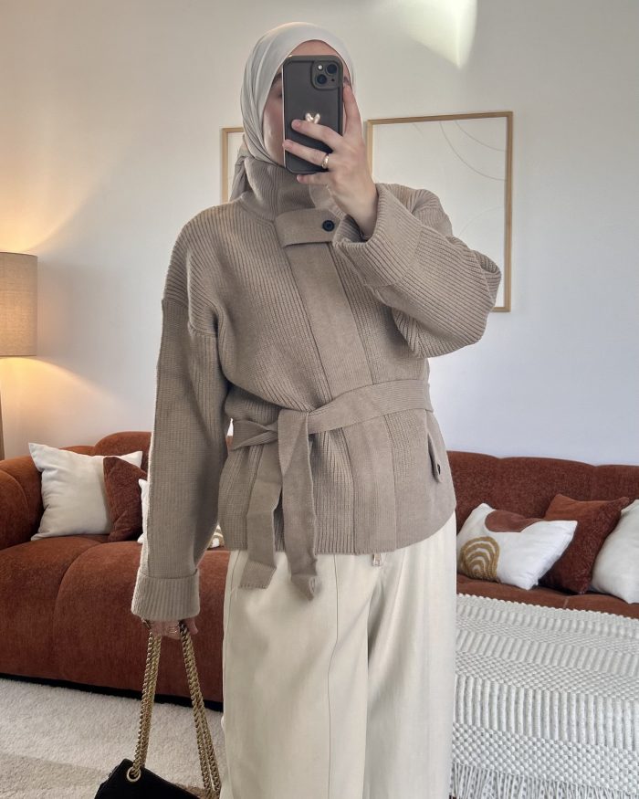 Pull/gilet en maille à zip | Taupe