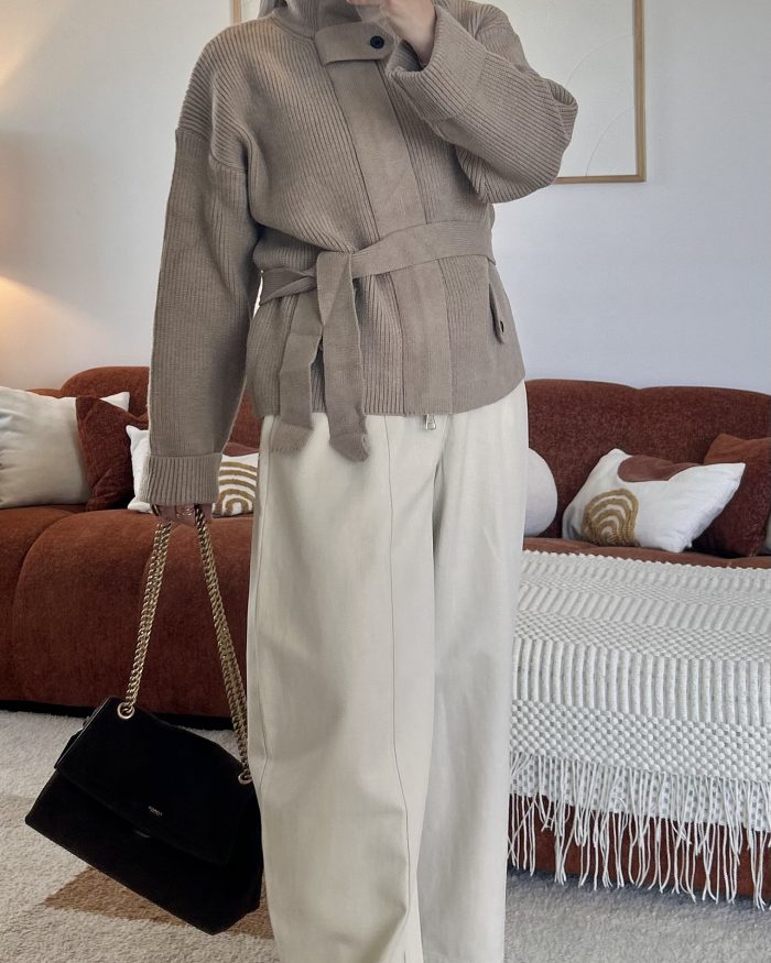Pull/gilet en maille à zip | Taupe – Image 2