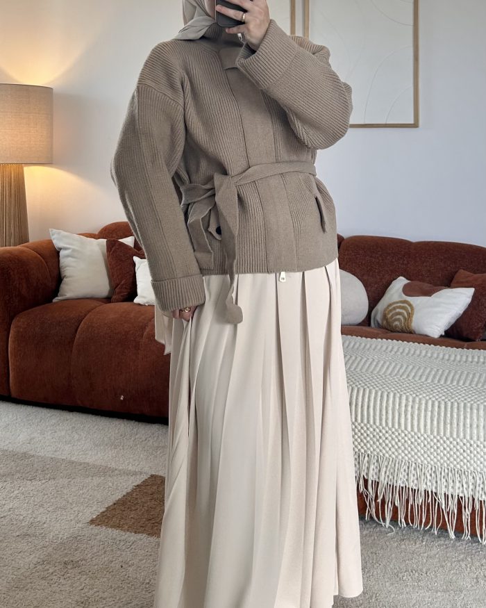 Pull/gilet en maille à zip | Taupe – Image 3