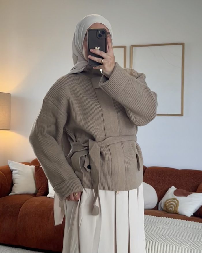 Pull/gilet en maille à zip | Taupe – Image 4