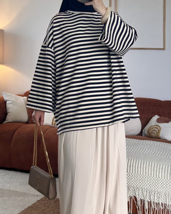 T-shirt marinière | Bleu foncé & beige – Image 5