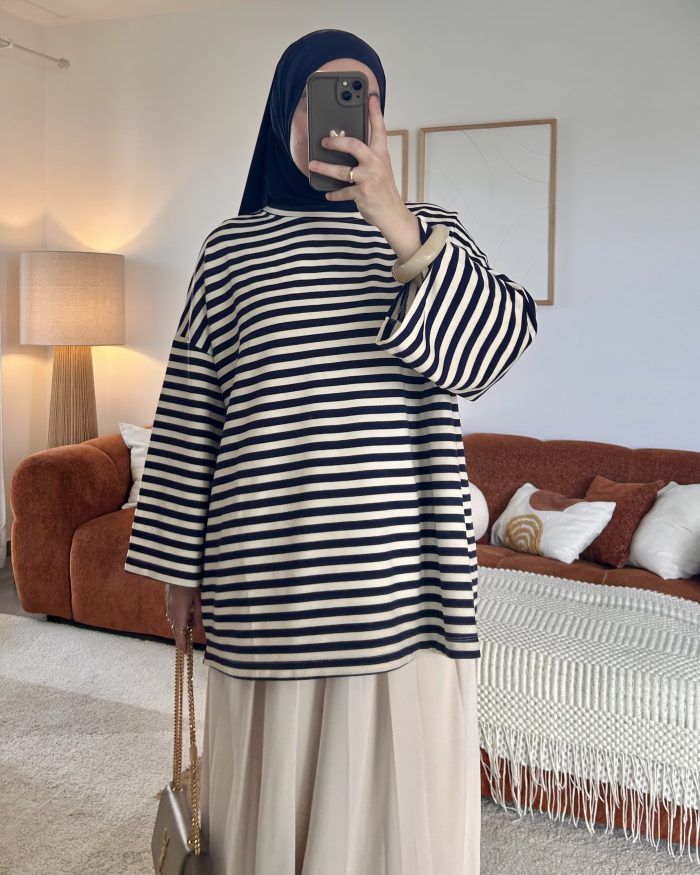 T-shirt marinière | Bleu foncé & beige