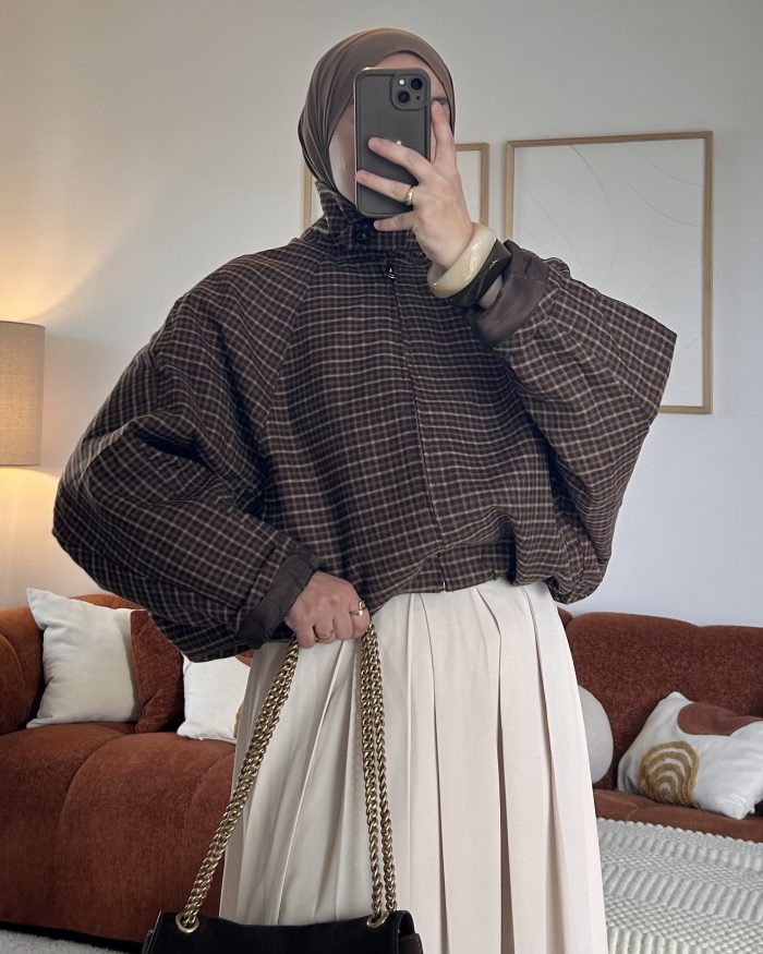 Veste à carreaux | Marron – Image 2