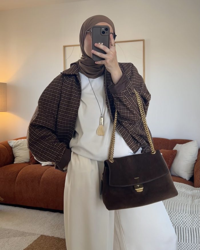 Veste à carreaux | Marron – Image 4
