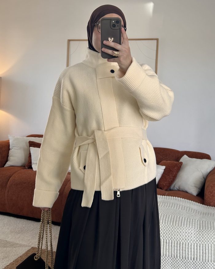 Pull/gilet en maille à zip | Beige