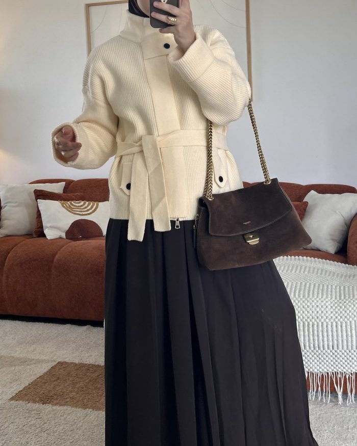 Pull/gilet en maille à zip | Beige – Image 3