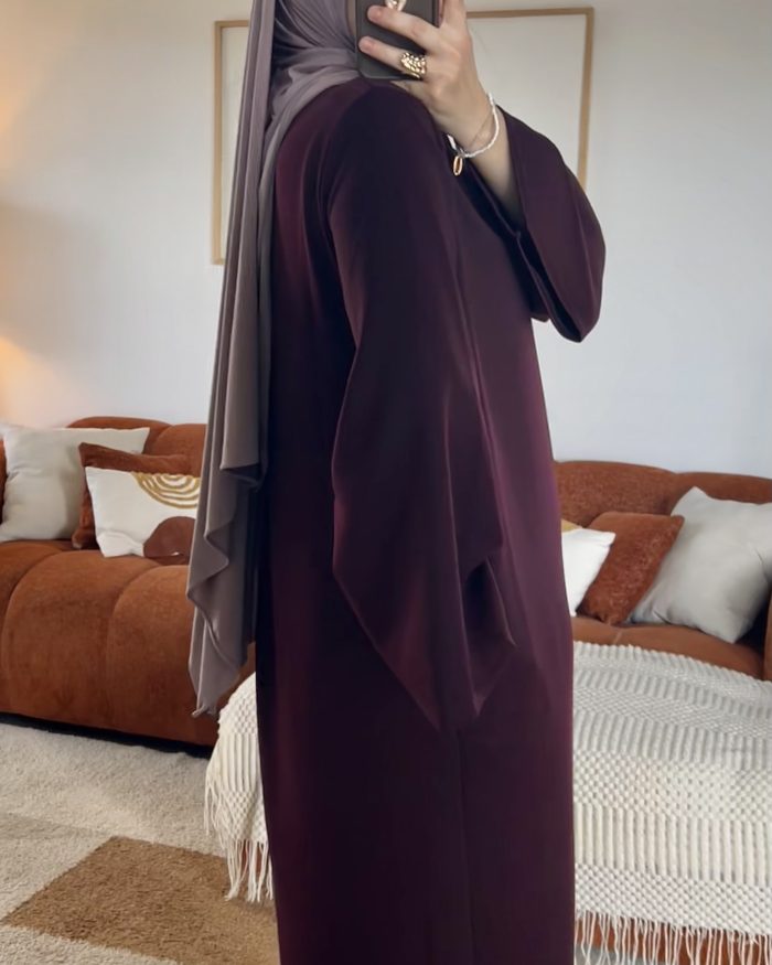 Abaya col haut Sayana | Burgundy – Image 3