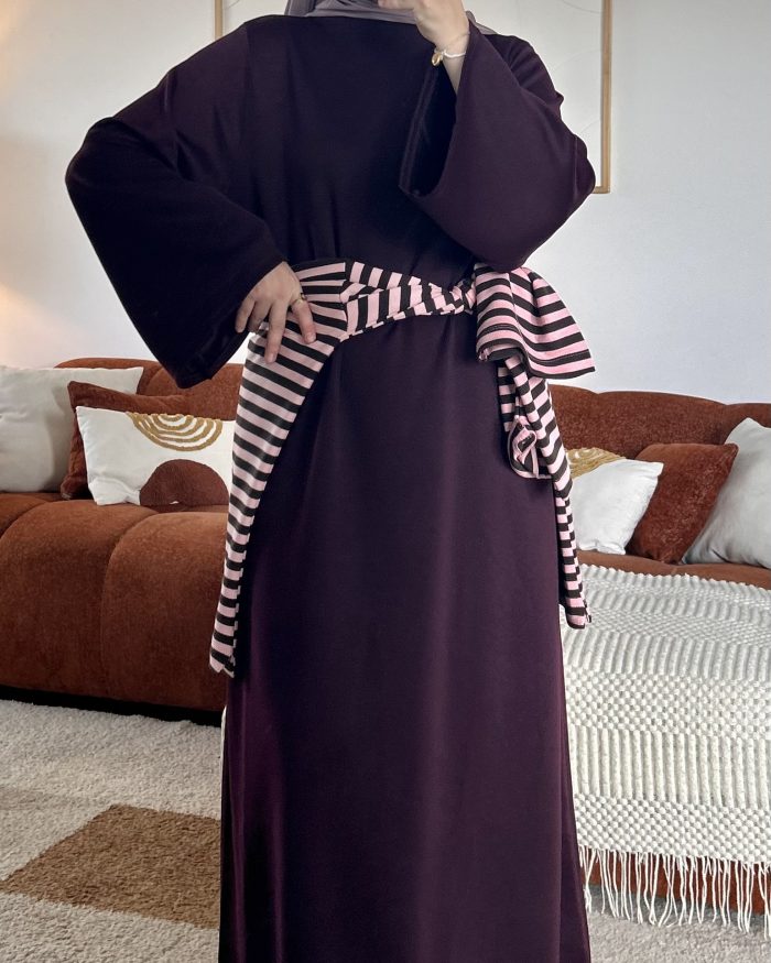 Abaya col haut Sayana | Burgundy – Image 4
