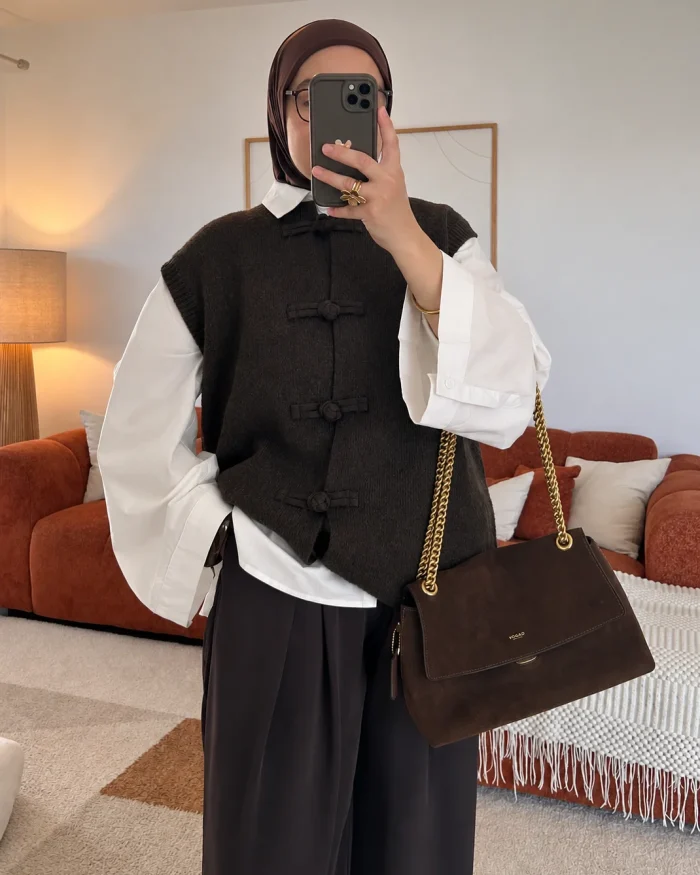 Gilet sans manches mailles | Marron